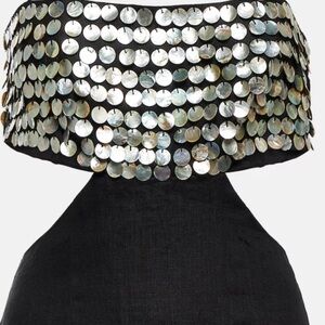 NWT STAUD black linen dress with Mother of Pearl bodice.